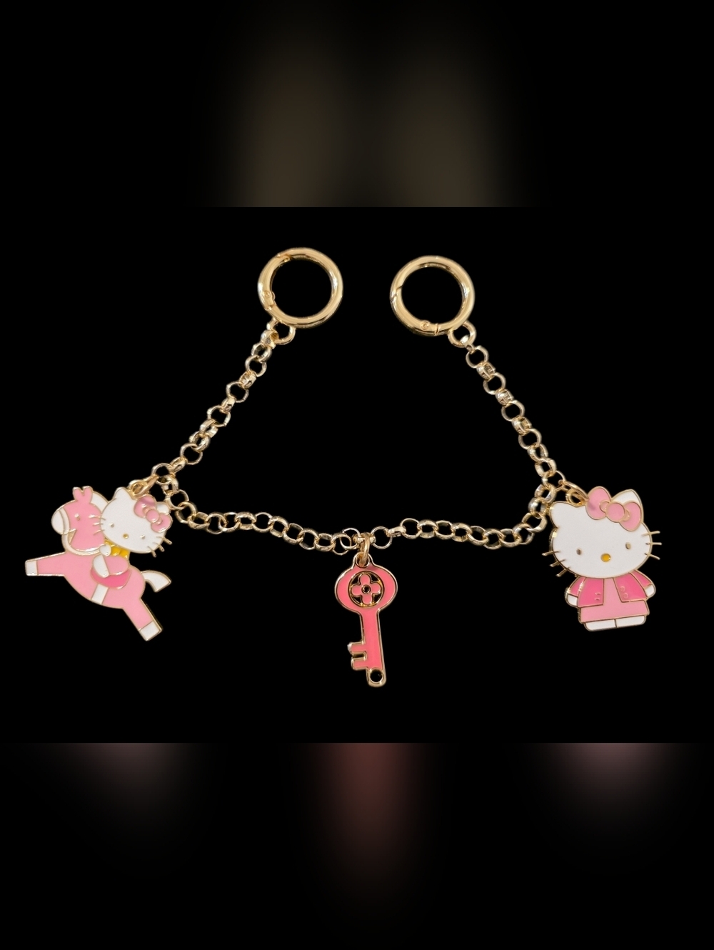 Hello Kitty Luxe Gold Chain Bag Charm 12” Pink Enamel Statement Accessory